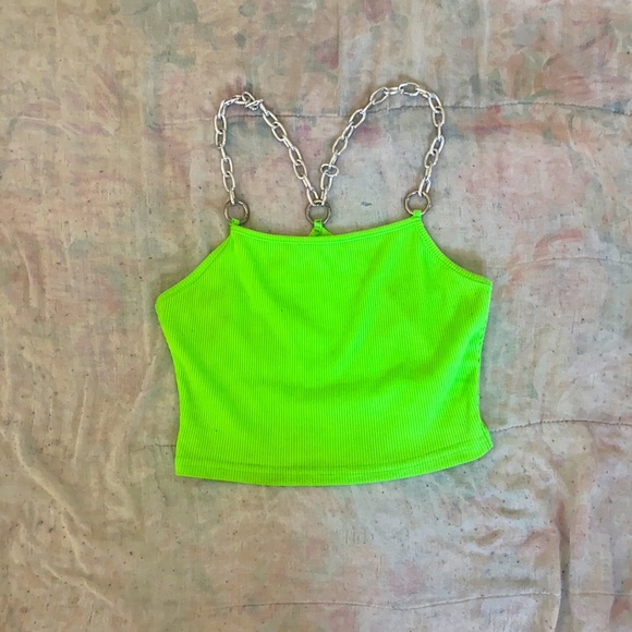 Medium Neon green crop tank with chain straps - Picture 1 of 3